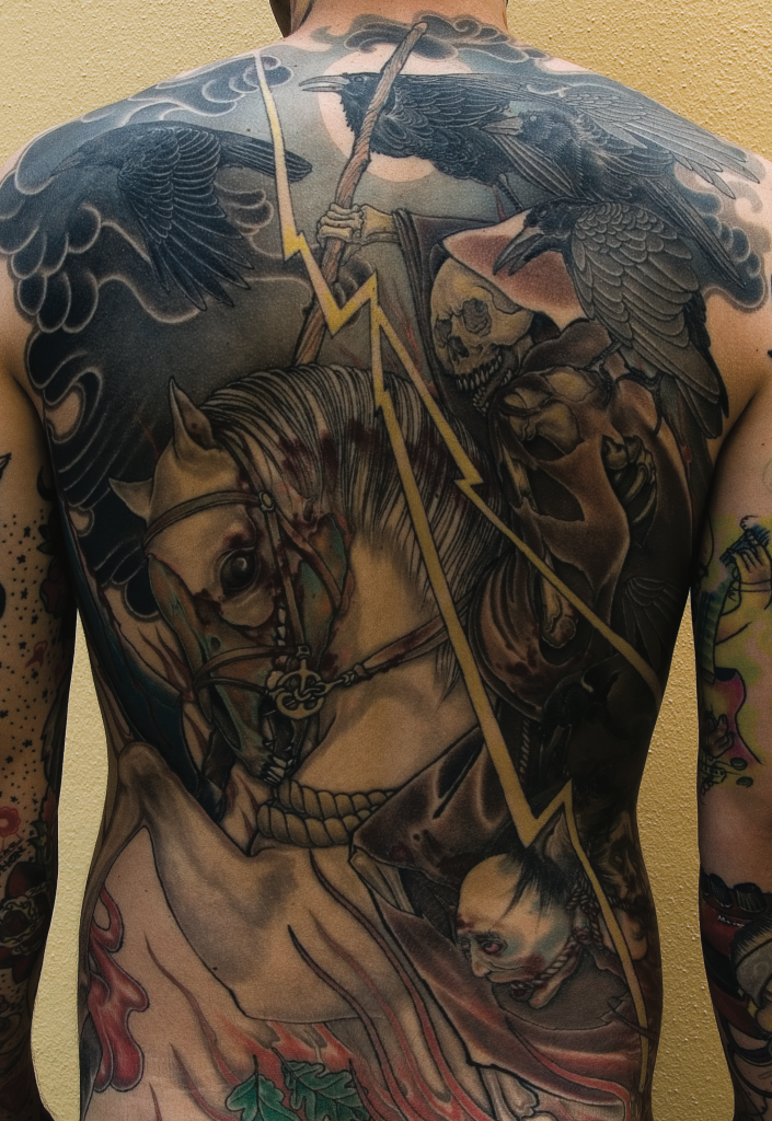 Japanese style tattoo backpiece done by Phetrus at Tiger and Rose Tattoo, London
