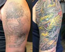 Tattoo Cover Ups & Re-Works Japanese dragon tattoo cover up done by Phetrus at Tiger & Rose Tattoo, Seven Sisters, London