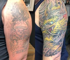 Japanese style tattoo cover up done by Phetrus at Tiger and Rose Tattoo, London