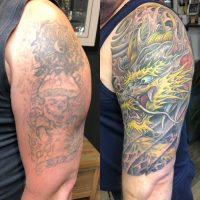 Japanese style tattoo cover up done by Phetrus at Tiger and Rose Tattoo, London