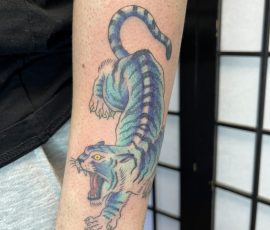 Blue Japanese style tiger tattoo