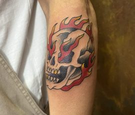 flaming skull tattoo