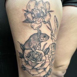Floral & Nature Inspired Tattoos Mice on flowers tattoo done by Anna Tiger & Rose Tattoo, London