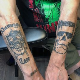 Motorhead tattoo and Frankenstein monster tattoo