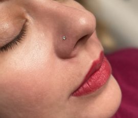 Nose piercings with gem done at Tiger & Rose Tattoo, London