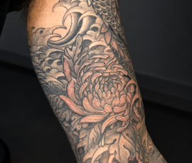 Chrysanthemum tattoo done by Phetrus at Tiger and Rose Tattoo, London