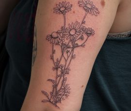 Lined flower tattoo done by Peter at Tiger and Rose Tattoo, Seven Sisters, London