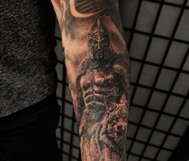Turkish warrior tattoo done by Phetrus at Tiger & Rose Tattoo, Tottenham, London
