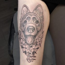 German Shepard memorial tattoo done by Anna at Tiger and Rose Tattoo, Seven Sisters, London