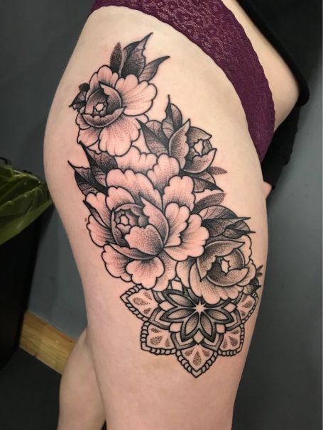 Flower tattoo done at Tiger and Rose Tattoo, London