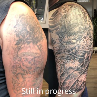 Tattoo cover up done at Tiger and Rose Tattoos, London