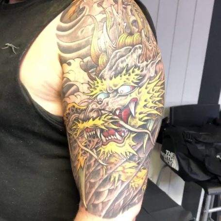 Japanese dragon tattoo done at Tiger and Rose Tattoo, London