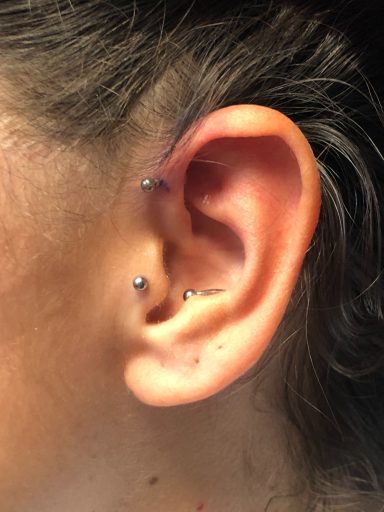 Ear piercings done at Tiger and Rose Tattoo, London