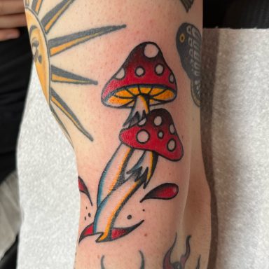 Mushroom tattoo done at Tiger and Rose Tattoo, London