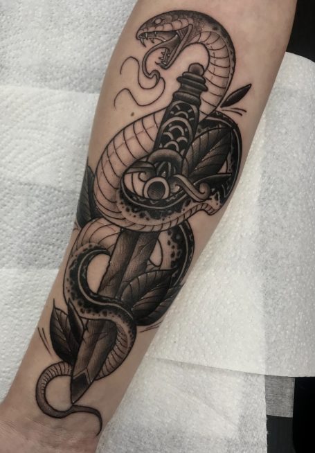 Snake tattoo done at Tiger and Rose Tattoo, London