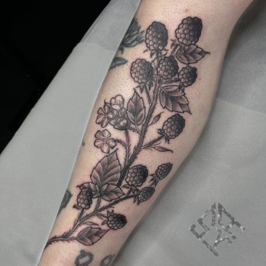 Black and grey nature tattoo done at Tiger and Rose Tattoo, London