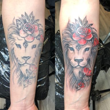 Tattoo re-work done at Tiger and Rose Tattoo, London