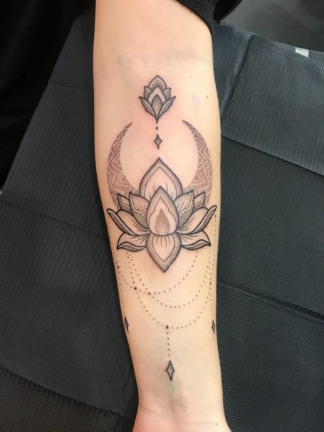 Lotus tattoo done at Tiger and Rose Tattoo, London