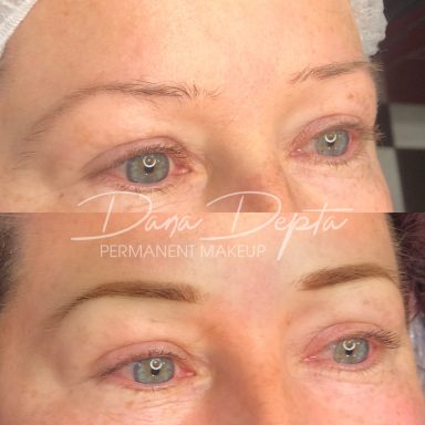 Before and after powder brow tattoo