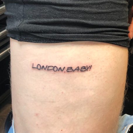 Script tattoo done at Tiger and Rose Tattoo, London