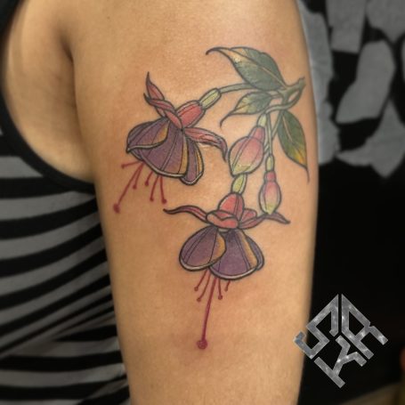 Fuchsia tattoo done at Tiger and Rose Tattoo, London