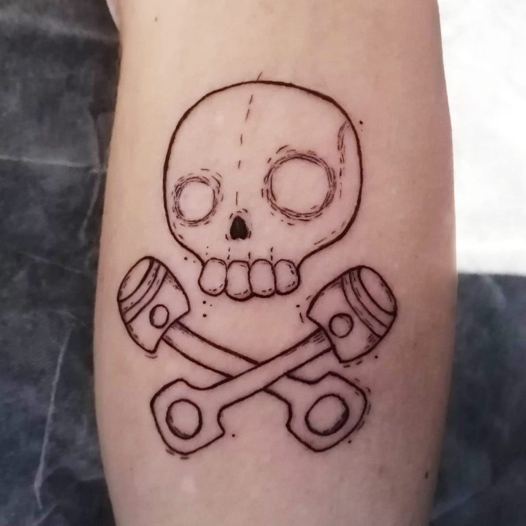 Skull and pistons illustration tattoo
