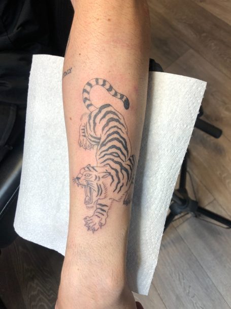 Tiger tattoo done at Tiger and Rose Tattoo, London