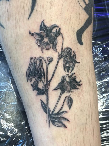 Aquilegia tattoo done at Tiger and Rose Tattoo, London