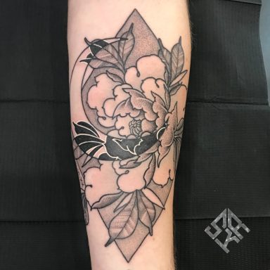 Geometric tattoo done at Tiger and Rose Tattoo, London