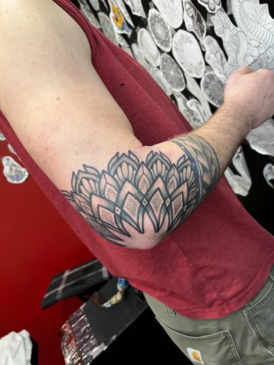 Geometric tattoo done at Tiger and Rose Tattoo, London