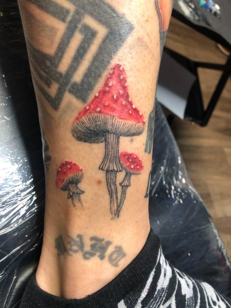 Mushroom tattoo done at Tiger and Rose Tattoo, London