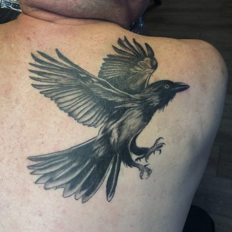 Crow tattoo done by Dana at Tiger and Rose Tattoo, London